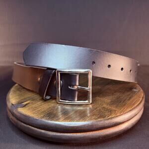 Galls Garrison Trouser Belt Size 30" Plain Black Leather Chrome Nickel 1237